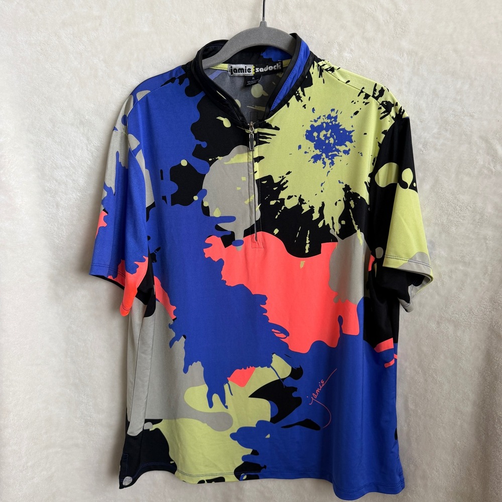 Jamie Sadock Multicolor Abstract Print Quarter Zip Golf Shirt Womens Size XL